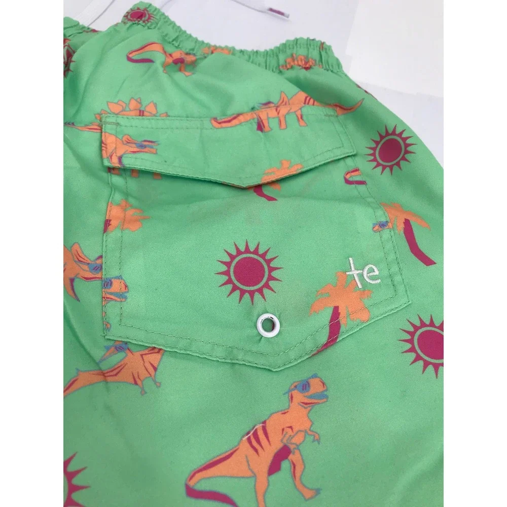 Tipsy Elves Mens Dino Desert Swim‎ Trunks Green Dinosaur Print Size Large Lined